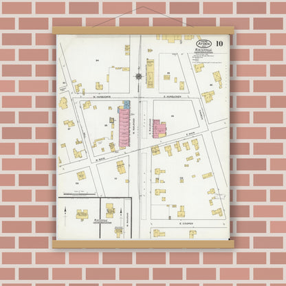 Old map wall art mockup — magnetic wood frame on brick wall — Sanborn Fire Insurance Map from Ayden, Pitt County, North Carolina (1919), Sheet #0010