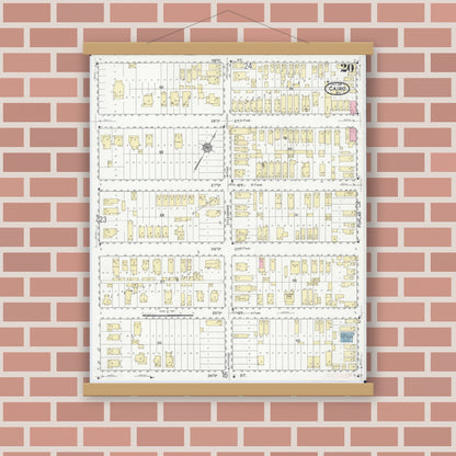 Old map wall art mockup — magnetic wood frame on brick wall — Sanborn Fire Insurance Map from Cairo, Alexander County, Illinois (1914), Sheet #0020