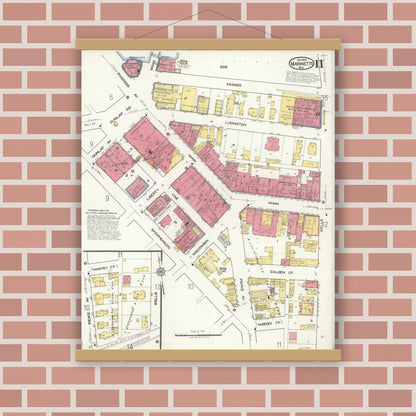 Old map wall art mockup — magnetic wood frame on brick wall — Sanborn Fire Insurance Map from Marinette, Marinette County, Wisconsin (1921), Sheet #0011