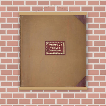 Old map wall art mockup — magnetic wood frame on brick wall — Sanborn Fire Insurance Map from Yonkers, Westchester County, New York (1950), Sheet #0001