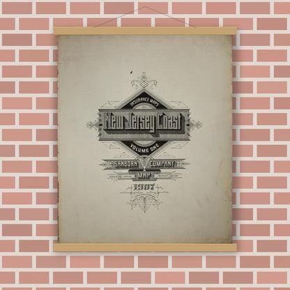Old map wall art mockup — magnetic wood frame on brick wall — Sanborn Fire Insurance Map from New Jersey Coast, New Jersey Coast, New Jersey (1907), Sheet #0001