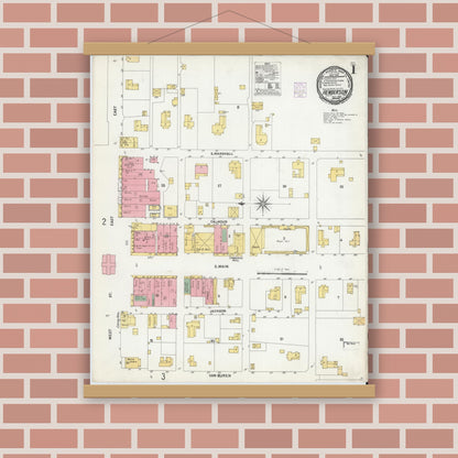Old map wall art mockup — magnetic wood frame on brick wall — Sanborn Fire Insurance Map from Henderson, Rusk County, Texas (1901) - Complete Map Set