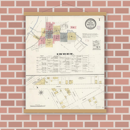 Old map wall art mockup — magnetic wood frame on brick wall — Sanborn Fire Insurance Map from Martinez, Contra Costa County, California (1908) - Complete Map Set