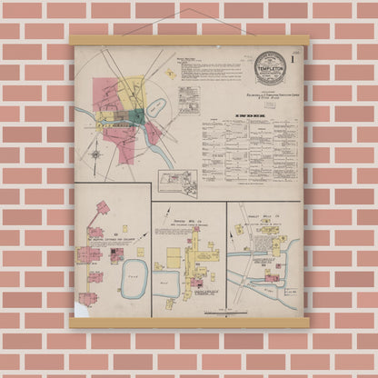 Old map wall art mockup — magnetic wood frame on brick wall — Sanborn Fire Insurance Map from Templeton, Worcester County, Massachusetts (1922) - Complete Map Set