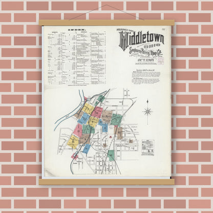Old map wall art mockup — magnetic wood frame on brick wall — Sanborn Fire Insurance Map from Middletown, Butler County, Ohio (1901) - Complete Map Set