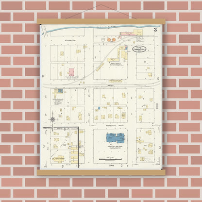 Old map wall art mockup — magnetic wood frame on brick wall — Sanborn Fire Insurance Map from Cannon Falls, Goodhue County, Minnesota (1921), Sheet #0003