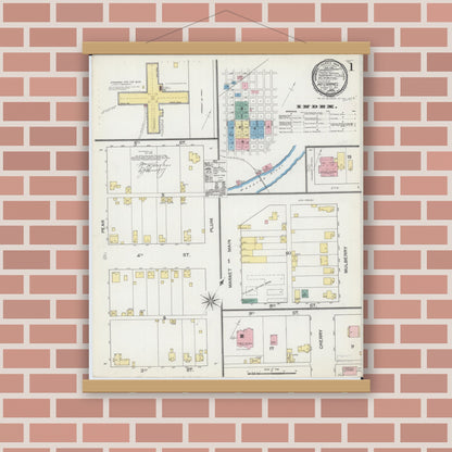 Old map wall art mockup — magnetic wood frame on brick wall — Sanborn Fire Insurance Map from Mount Carmel, Wabash County, Illinois (1892) - Complete Map Set