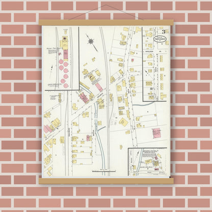 Old map wall art mockup — magnetic wood frame on brick wall — Sanborn Fire Insurance Map from Fairchange, Fayette County, Pennsylvania (1911), Sheet #0003