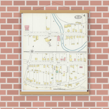 Old map wall art mockup — magnetic wood frame on brick wall — Sanborn Fire Insurance Map from Salineville, Columbiana County, Ohio (1895), Sheet #0004