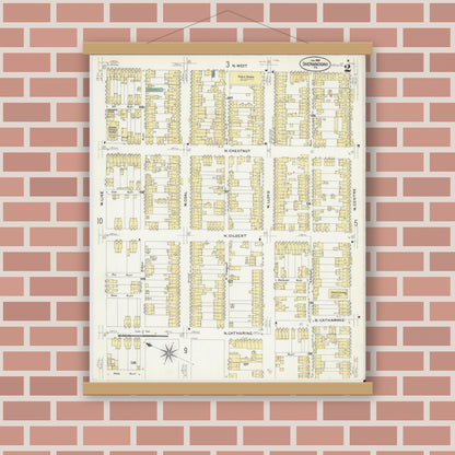 Old map wall art mockup — magnetic wood frame on brick wall — Sanborn Fire Insurance Map from Shenandoah, Schuylkill County, Pennsylvania (1908), Sheet #0002
