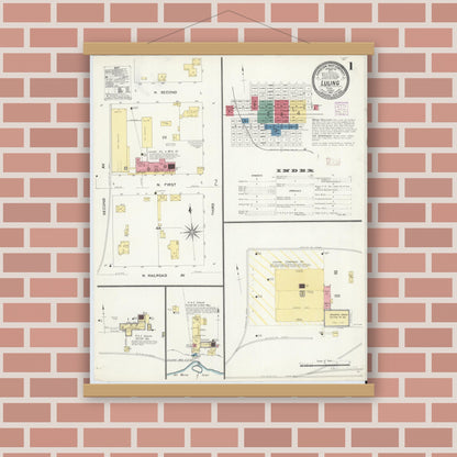 Old map wall art mockup — magnetic wood frame on brick wall — Sanborn Fire Insurance Map from Luling, Caldwell County, Texas (1907) - Complete Map Set