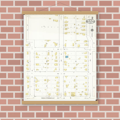 Old map wall art mockup — magnetic wood frame on brick wall — Sanborn Fire Insurance Map from Belle Plaine, Benton County, Iowa (1916), Sheet #0002