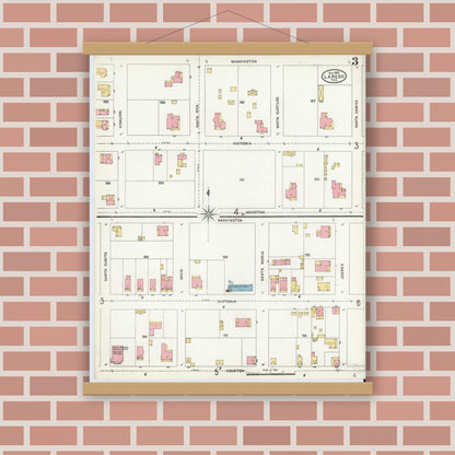 Old map wall art mockup — magnetic wood frame on brick wall — Sanborn Fire Insurance Map from Laredo, Webb County, Texas (1905), Sheet #0003