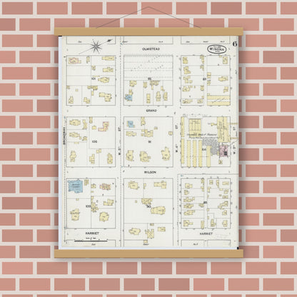 Old map wall art mockup — magnetic wood frame on brick wall — Sanborn Fire Insurance Map from Winona, Winona County, Minnesota (1889), Sheet #0006