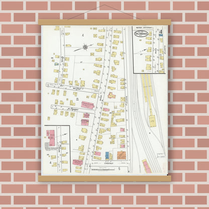 Old map wall art mockup — magnetic wood frame on brick wall — Sanborn Fire Insurance Map from Salamanca, Cattaraugus County, New York (1918), Sheet #0004
