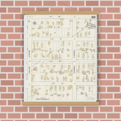 Old map wall art mockup — magnetic wood frame on brick wall — Sanborn Fire Insurance Map from Stillwater, Washington County, Minnesota (1888), Sheet #0022