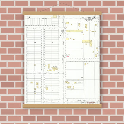 Old map wall art mockup — magnetic wood frame on brick wall — Sanborn Fire Insurance Map from El Cerrito, Contra Costa County, California (1926), Sheet #0010