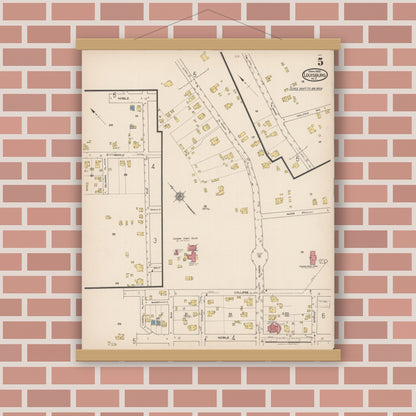 Old map wall art mockup — magnetic wood frame on brick wall — Sanborn Fire Insurance Map from Louisburg, Franklin County, North Carolina (1922), Sheet #0005