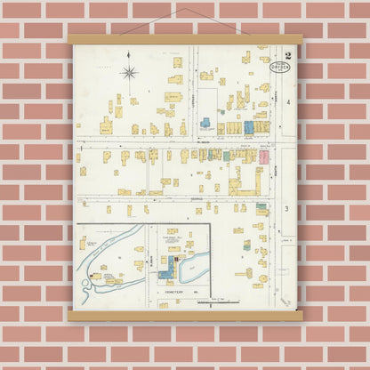 Old map wall art mockup — magnetic wood frame on brick wall — Sanborn Fire Insurance Map from Dryden, Tompkins County, New York (1887), Sheet #0002