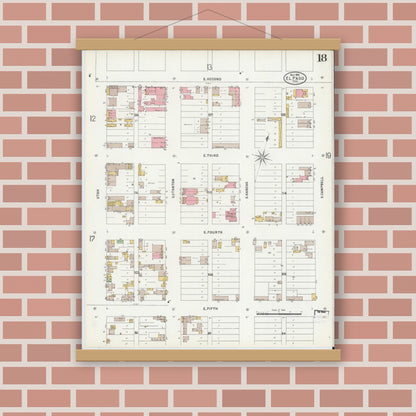 Old map wall art mockup — magnetic wood frame on brick wall — Sanborn Fire Insurance Map from El Paso, El Paso County, Texas (1898), Sheet #0018