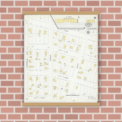 Old map wall art mockup — magnetic wood frame on brick wall — Sanborn Fire Insurance Map from Lake City, Wabasha County, Minnesota (1909), Sheet #0009