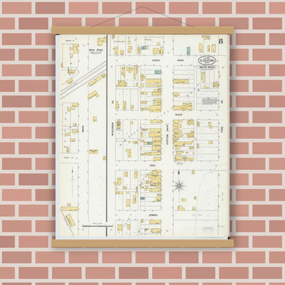 Old map wall art mockup — magnetic wood frame on brick wall — Sanborn Fire Insurance Map from Gladstone, Delta County, Michigan (1900), Sheet #0008