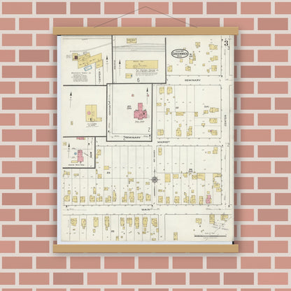 Old map wall art mockup — magnetic wood frame on brick wall — Sanborn Fire Insurance Map from Greenwich, Huron County, Ohio (1921), Sheet #0003