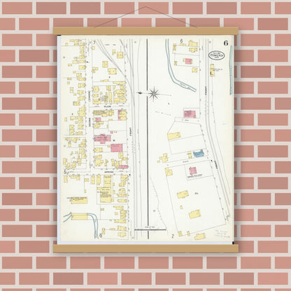 Old map wall art mockup — magnetic wood frame on brick wall — Sanborn Fire Insurance Map from Pomeroy, Meigs County, Ohio (1908), Sheet #0006