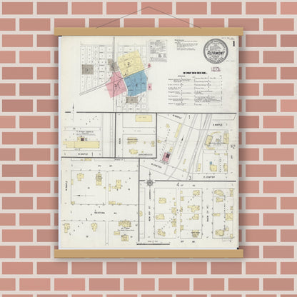Old map wall art mockup — magnetic wood frame on brick wall — Sanborn Fire Insurance Map from Altamont, Effingham County, Illinois (1911) - Complete Map Set