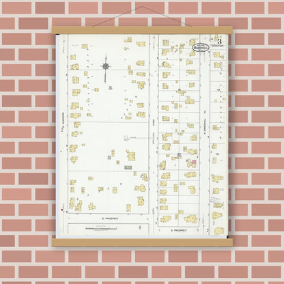 Old map wall art mockup — magnetic wood frame on brick wall — Sanborn Fire Insurance Map from Marshall, Calhoun County, Michigan (1916), Sheet #0003