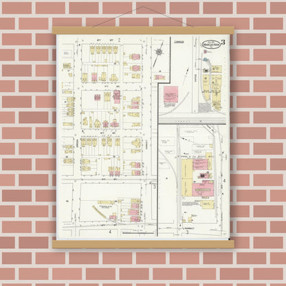 Old map wall art mockup — magnetic wood frame on brick wall — Sanborn Fire Insurance Map from Marcus Hook, Chester County, Pennsylvania (1912), Sheet #0003