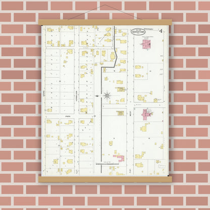 Old map wall art mockup — magnetic wood frame on brick wall — Sanborn Fire Insurance Map from Georgetown, Vermilion County, Illinois (1909), Sheet #0004