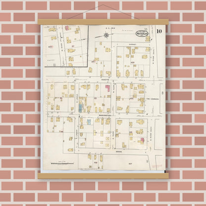 Old map wall art mockup — magnetic wood frame on brick wall — Sanborn Fire Insurance Map from Waterloo, Seneca County, New York (1948), Sheet #0010