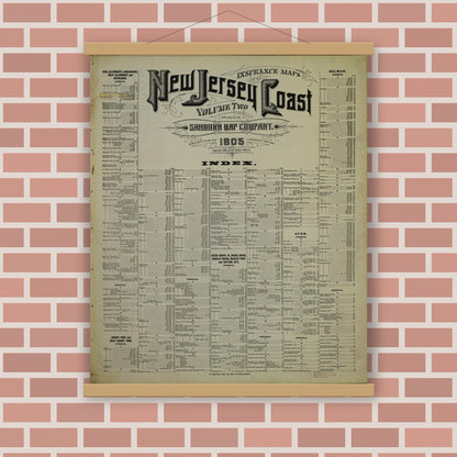 Old map wall art mockup — magnetic wood frame on brick wall — Sanborn Fire Insurance Map from New Jersey Coast, New Jersey Coast, New Jersey (1905), Sheet #0001
