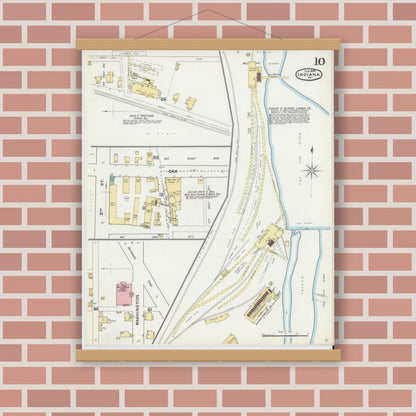 Old map wall art mockup — magnetic wood frame on brick wall — Sanborn Fire Insurance Map from Indiana, Indiana County, Pennsylvania (1892), Sheet #0010