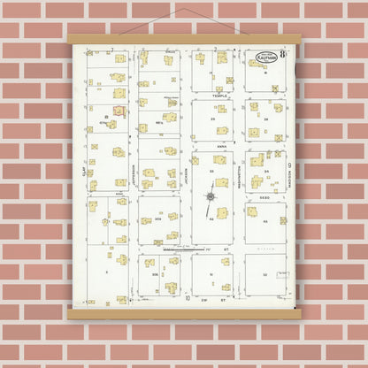 Old map wall art mockup — magnetic wood frame on brick wall — Sanborn Fire Insurance Map from Kaufman, Kaufman County, Texas (1920), Sheet #0008