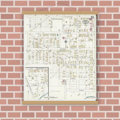 Old map wall art mockup — magnetic wood frame on brick wall — Sanborn Fire Insurance Map from Tipton, Tipton County, Indiana (1915), Sheet #0012