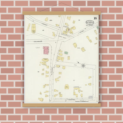 Old map wall art mockup — magnetic wood frame on brick wall — Sanborn Fire Insurance Map from Weymouth, Norfolk County, Massachusetts (1894), Sheet #0016