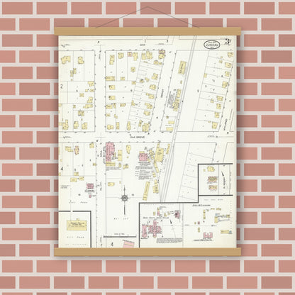 Old map wall art mockup — magnetic wood frame on brick wall — Sanborn Fire Insurance Map from Juneau, Dodge County, Wisconsin (1914), Sheet #0003