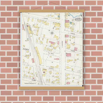 Old map wall art mockup — magnetic wood frame on brick wall — Sanborn Fire Insurance Map from Pontiac, Oakland County, Michigan (1892), Sheet #0004