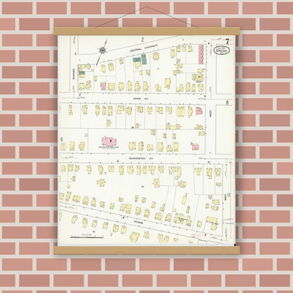 Old map wall art mockup — magnetic wood frame on brick wall — Sanborn Fire Insurance Map from Oneida, Madison County, New York (1909), Sheet #0007