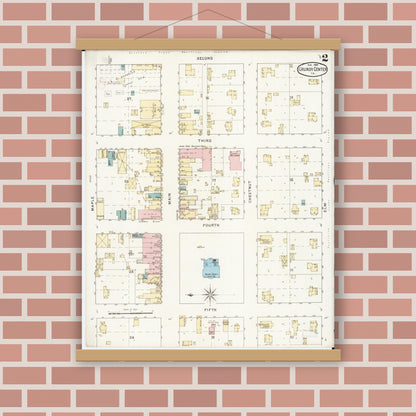 Old map wall art mockup — magnetic wood frame on brick wall — Sanborn Fire Insurance Map from Grundy Center, Grundy County, Iowa (1894), Sheet #0002