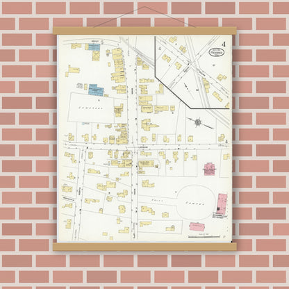 Old map wall art mockup — magnetic wood frame on brick wall — Sanborn Fire Insurance Map from Hyannis, Barnstable County, Massachusetts (1912), Sheet #0004