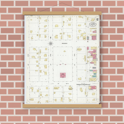 Old map wall art mockup — magnetic wood frame on brick wall — Sanborn Fire Insurance Map from Alexis, Warren County, Illinois (1907), Sheet #0002