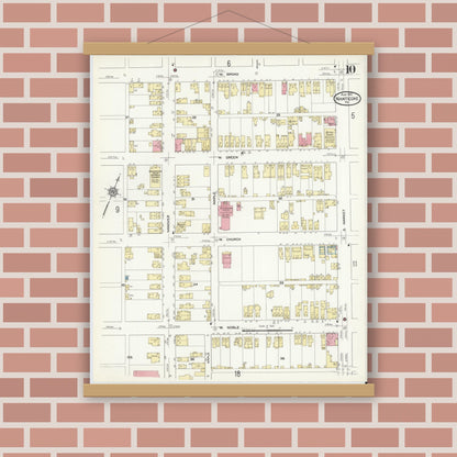 Old map wall art mockup — magnetic wood frame on brick wall — Sanborn Fire Insurance Map from Nanticoke, Luzerne County, Pennsylvania (1912), Sheet #0010