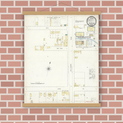 Old map wall art mockup — magnetic wood frame on brick wall — Sanborn Fire Insurance Map from Elmhurst, Alameda County, California (1896), Sheet #0001