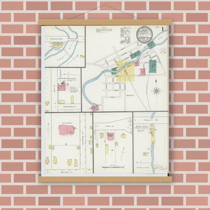 Old map wall art mockup — magnetic wood frame on brick wall — Sanborn Fire Insurance Map from Chagrin Falls, Cuyahoga County, Ohio (1893) - Complete Map Set