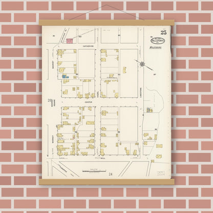 Old map wall art mockup — magnetic wood frame on brick wall — Sanborn Fire Insurance Map from Bellefonte, Centre County, Pennsylvania (1922), Sheet #0025