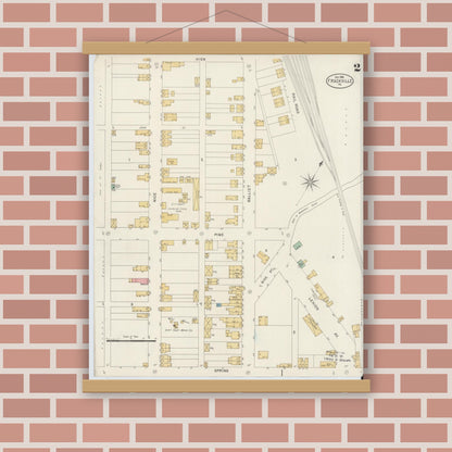 Old map wall art mockup — magnetic wood frame on brick wall — Sanborn Fire Insurance Map from Frackville, Schuylkill County, Pennsylvania (1898), Sheet #0002