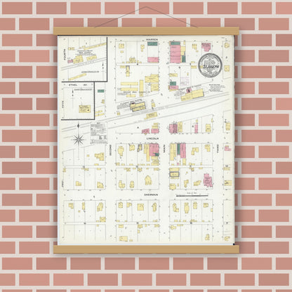 Old map wall art mockup — magnetic wood frame on brick wall — Sanborn Fire Insurance Map from Saint Joseph, Champaign County, Illinois (1909), Sheet #0001